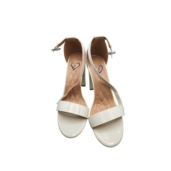 Windsor White Patent Leather Ankle Strap Block Heel Sandals Womens Size 7 - Picture 2 of 5